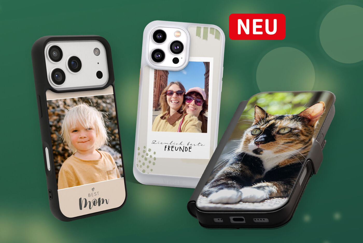 Handyhüllen in verschiedenen Formen und mit eigenen Fotos: mit MagSafe, als Silikonhülle oder als Sideflip